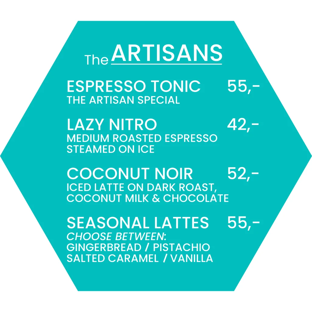 The specialty coffee Menu in the Artisan