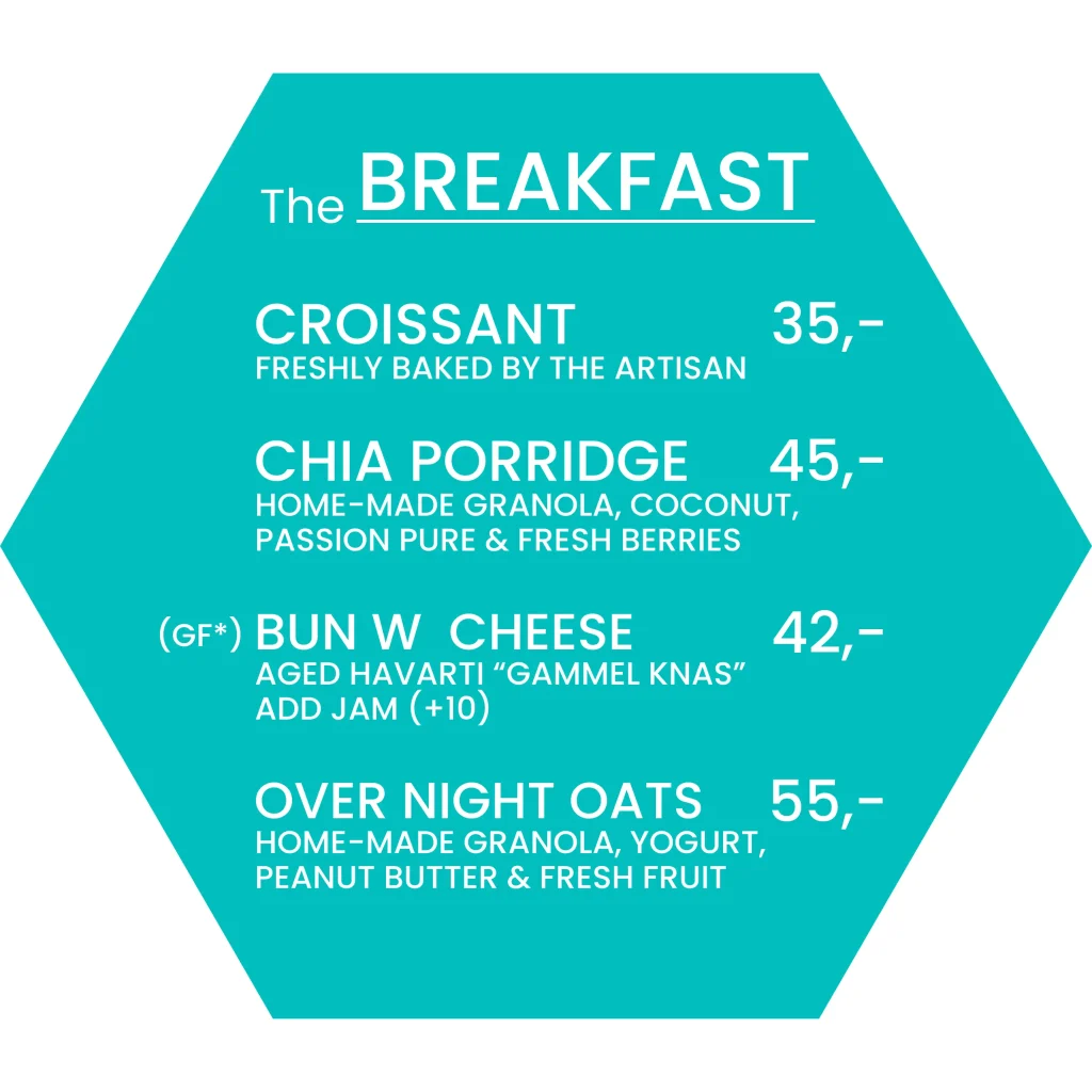 The breakfast menu in The Artisan