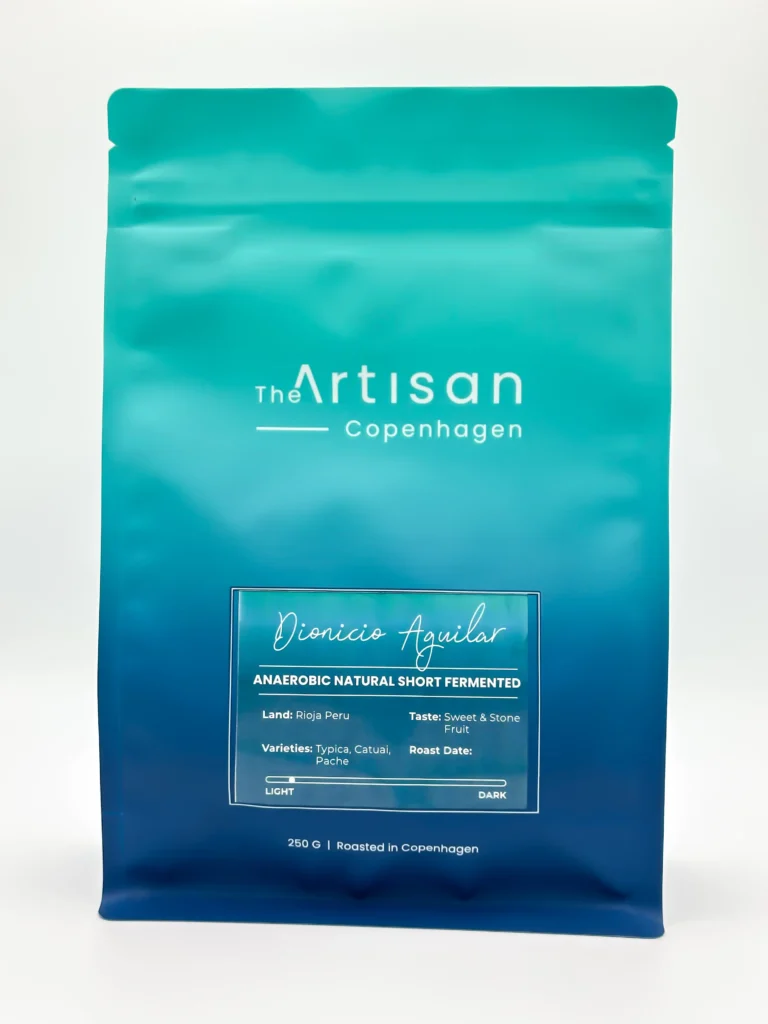 The Artisan DA Natural Anaerobic Short Fermented coffee beans 250g bag on white background
