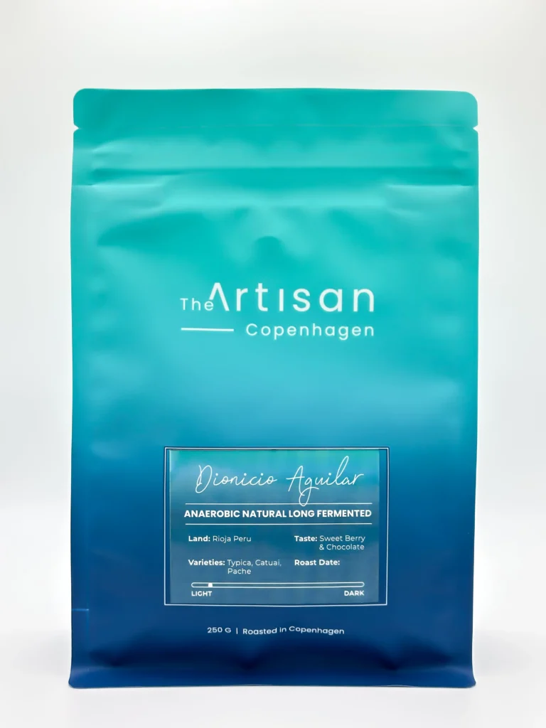 The Artisan DA Natural Anaerobic Long Fermented coffee beans 250g bag on white background
