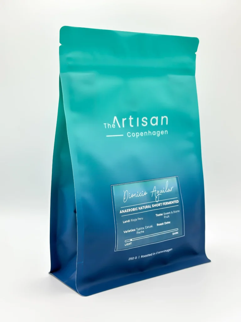 The Artisan DA Natural Anaerobic Short Fermented coffee beans 250g bag on white background