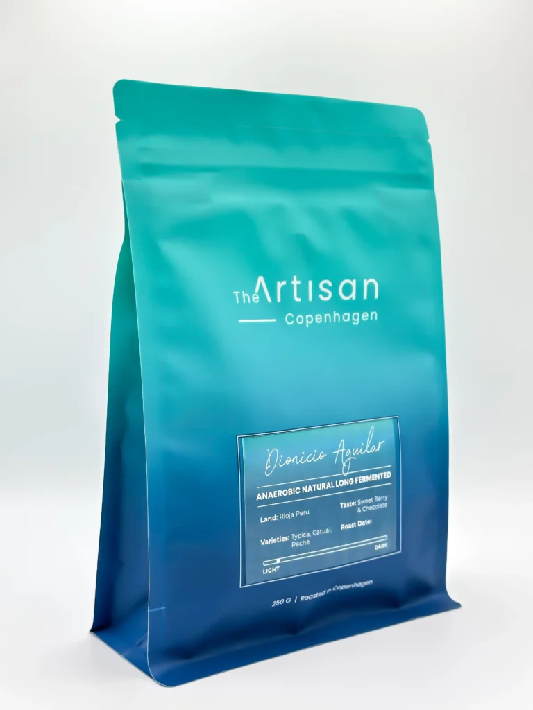 The Artisan DA Natural Anaerobic Long Fermented coffee beans 250g bag on white background