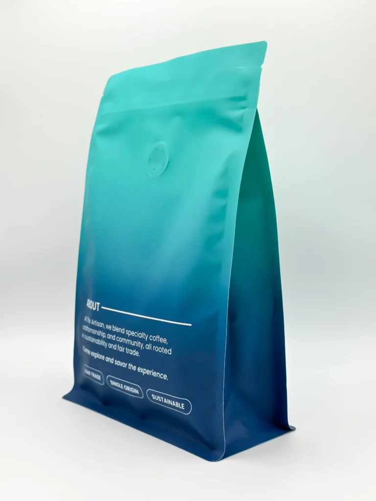 Side angle of The Artisan CS Washed Anaerobic Light Roasted coffee bag showing packaging details