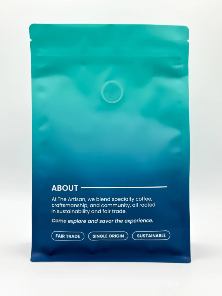 Back angle of The Artisan CS Washed Anaerobic Light Roasted coffee bag showing packaging details